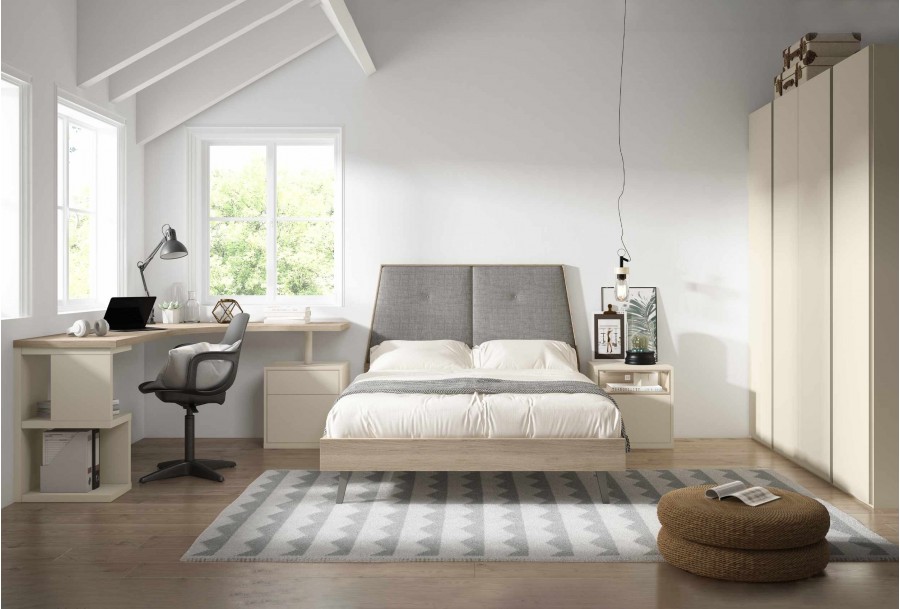 Dormitorio juvenil con cabecero tapizado, Mod. David