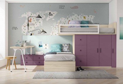 Dormitorio juvenil con litera block, Mod. Gord
