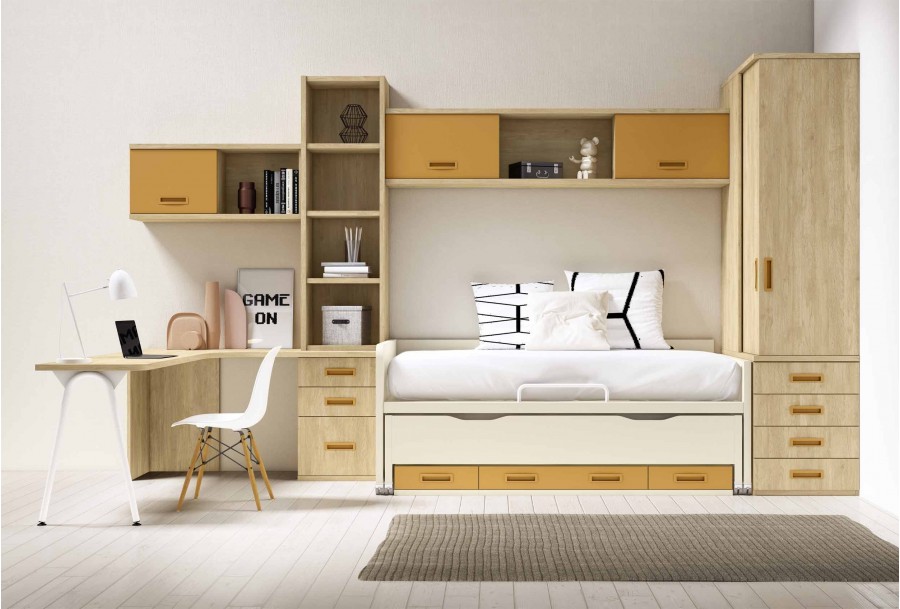 Dormitorio juvenil con compacto y galería, Mod. Ahsoka