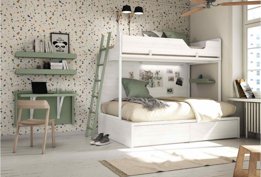 Dormitorio juvenil con litera cama grande, Mod. Plagg
