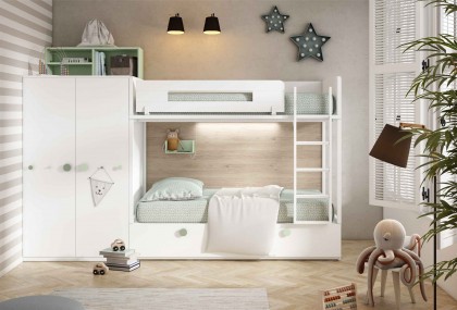 Dormitorio juvenil con litera y armario, Mod. Peppa