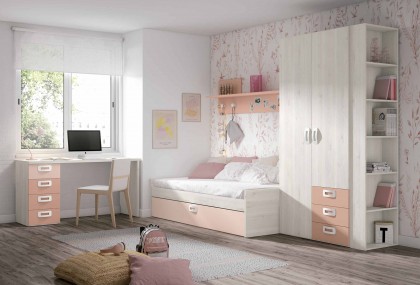 Dormitorio juvenil con armario y estantería, Mod. Allen