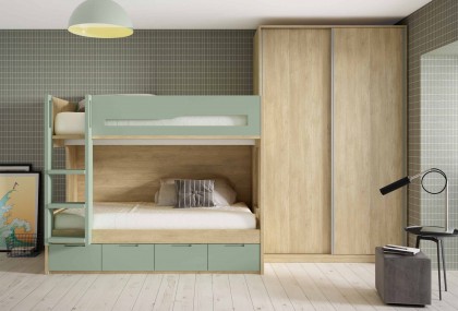 Dormitorio juvenil con litera y armario corredero Mod. Pepita