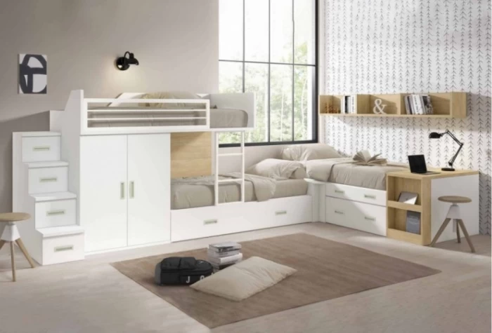 Dormitorio juvenil con 3 camas, Mod. Igor