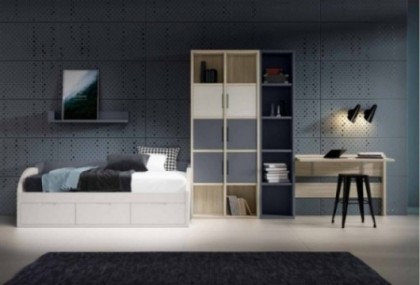 Dormitorio juvenil con estantería, Mod. Nash