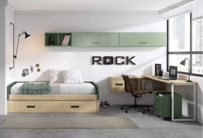 Dormitorio juvenil con zona de estudio, Mod. Rubí
