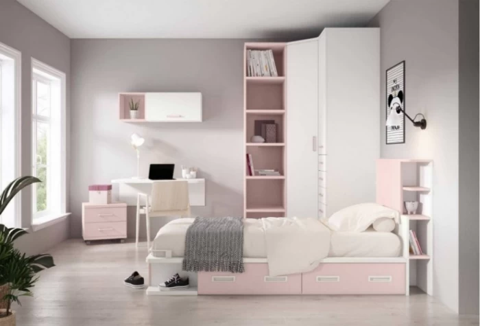 Dormitorio juvenil completo con cama individual, Mod. Scar