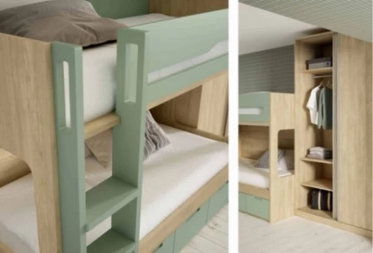 Dormitorio juvenil con litera y armario corredero Mod. Pepita