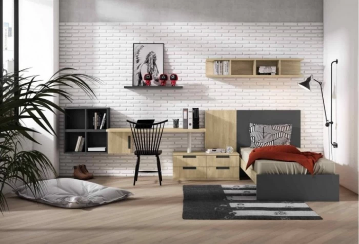 Dormitorio juvenil con cama recta Mod. Skeebo