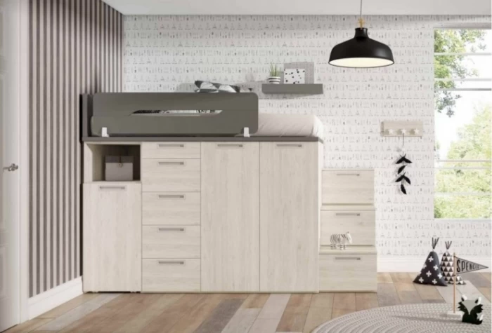 Dormitorio juvenil con cama elevada, Mod. Bruce