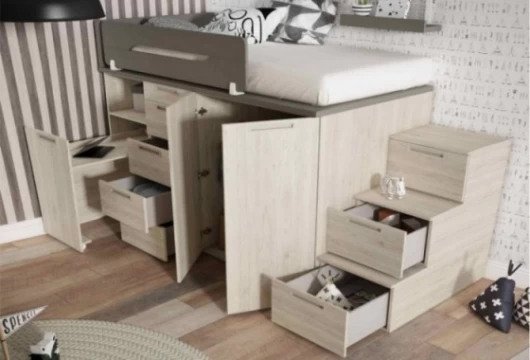 Dormitorio juvenil con cama elevada, Mod. Bruce