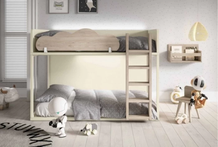 Dormitorio juvenil con litera a suelo, Mod. Tikki