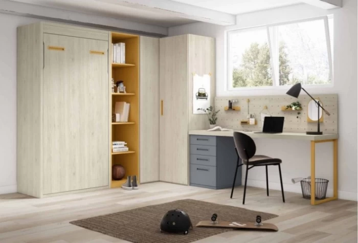 Dormitorio juvenil con cama abatible vertical, Mod. Luka Camas abatibles en Bilbao