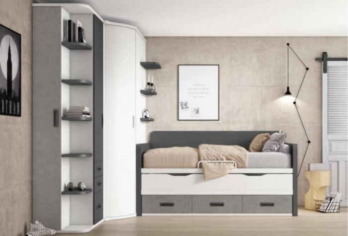 Dormitorio juvenil con armario rincón, Mod. Allie Dormitorio Completo juvenil en Bilbao