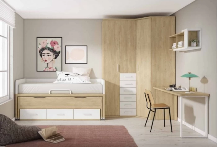 Dormitorio juvenil con armario rincón, Mod. Alisha Dormitorio Completo juvenil en Bilbao