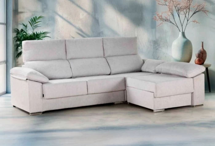 Sofá chaiselongue gris, Mod. Carolina
