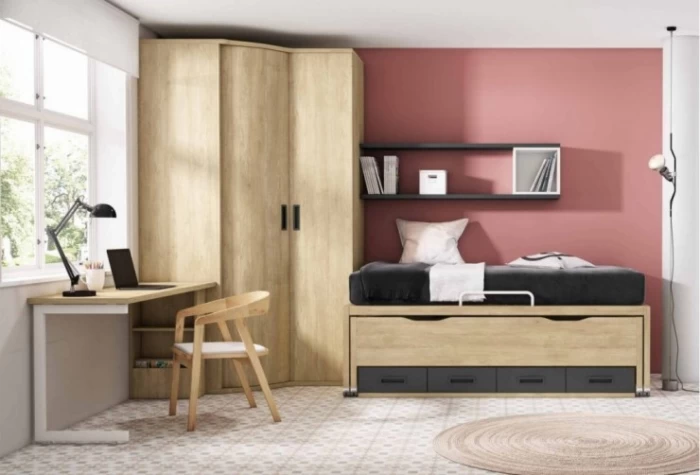 Dormitorio juvenil con armario rincón, Mod. Krei Dormitorio Completo juvenil en Bilbao