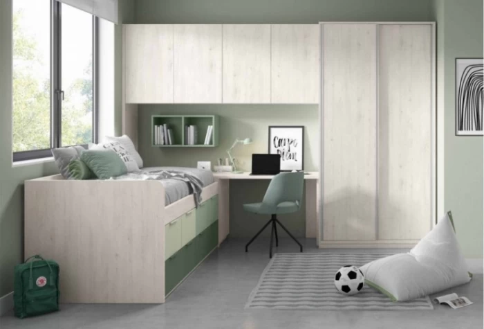Dormitorio juvenil puente, compacto y armario corredero Mod. Flynn Dormitorio Completo juvenil en Bilbao