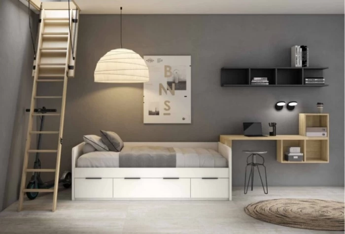 Dormitorio juvenil escritorio colgado Mod. Tambry Dormitorio Completo juvenil en Bilbao