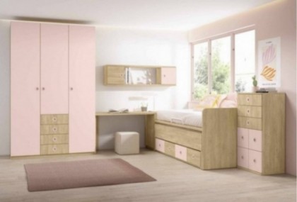 Dormitorio juvenil con armario tres puertas y cajones Mod. Flora Dormitorio Completo juvenil en Bilbao
