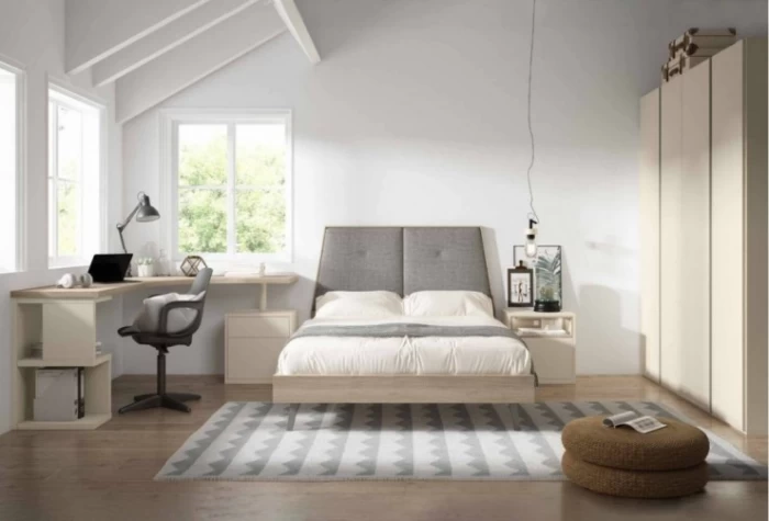 Dormitorio juvenil con cabecero tapizado, Mod. David