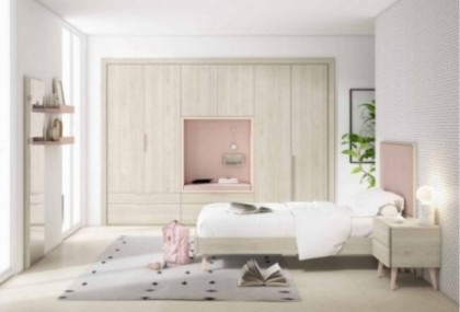 Dormitorio juvenil con cabecero tapizado, Mod. Tintin