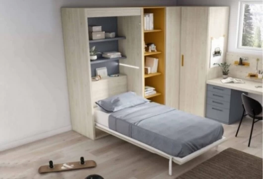 Dormitorio juvenil con cama abatible vertical, Mod. Luka Camas abatibles en Bilbao