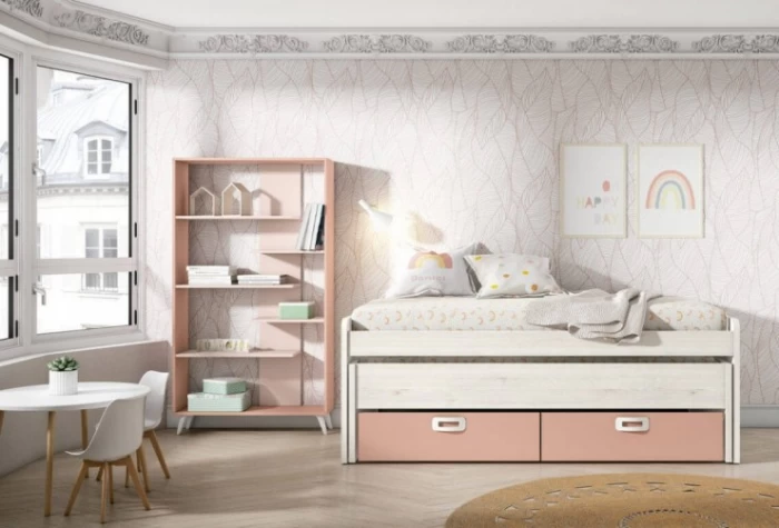 Dormitorio juvenil con estantería, Mod. Edna Dormitorio Completo juvenil en Bilbao
