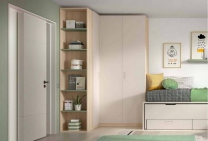 Armario juvenil angular con estantería, Mod. Jone Armarios juveniles en Bilbao