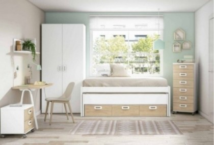 Dormitorio Juvenil REX con armario, mesa y cama oculta Dormitorio Completo juvenil en Bilbao