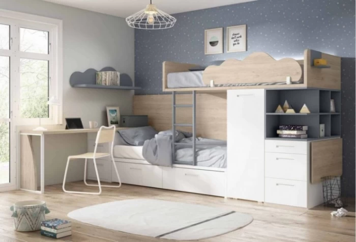 Dormitorio juvenil con cama tren, Mod. Jerry