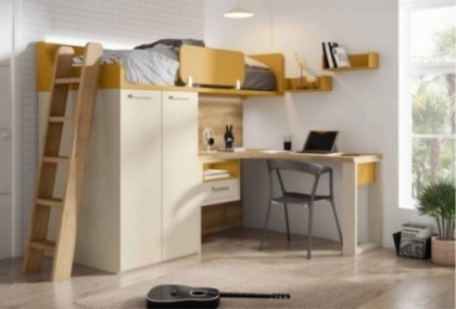 Dormitorio juvenil con cama elevada, Mod. Lando