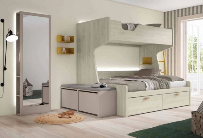 Dormitorio juvenil litera cama grande, Mod. Chusito