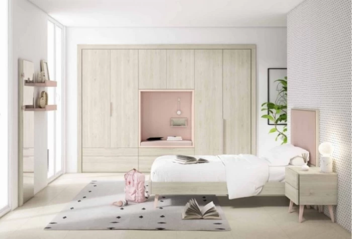 Dormitorio juvenil con cabecero tapizado, Mod. Tintin