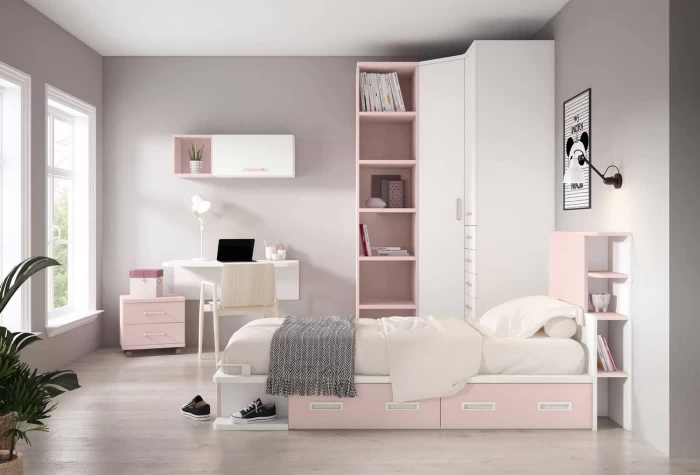 Dormitorio juvenil completo con cama individual, Mod. Scar