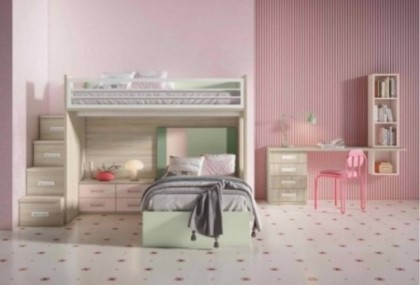 Dormitorio juvenil con litera y cama Mod. Chispas.