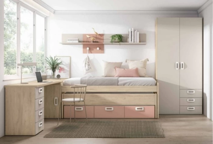Dormitorio juvenil con mesa de estudio, Mod. Jessie Dormitorio Completo juvenil en Bilbao