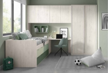 Dormitorio juvenil puente, compacto y armario corredero Mod. Flynn Dormitorio Completo juvenil en Bilbao