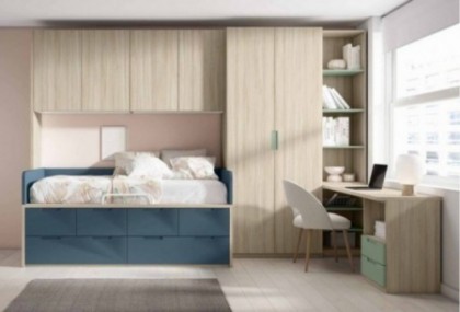 Dormitorio juvenil con puente, estanteria y escritorio Mod. Benson Dormitorio Completo juvenil en Bilbao