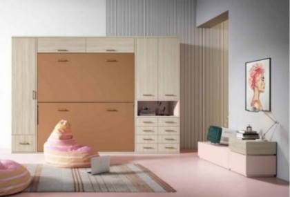 Dormitorio juvenil con cama doble abatible, Mod. Faline Camas abatibles en Bilbao