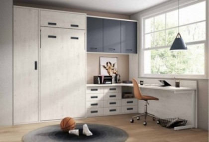 Dormitorio juvenil con doble litera vertical, Mod. Betty Camas abatibles en Bilbao