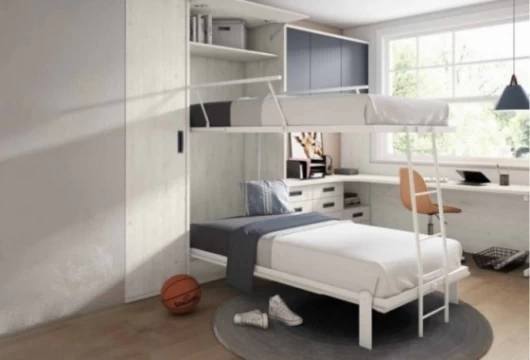 Dormitorio juvenil con doble litera vertical, Mod. Betty Camas abatibles en Bilbao