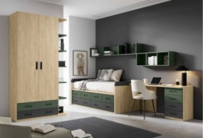 Dormitorio juvenil compacto, escritorio y armario Mod. Koru Dormitorio Completo juvenil en Bilbao