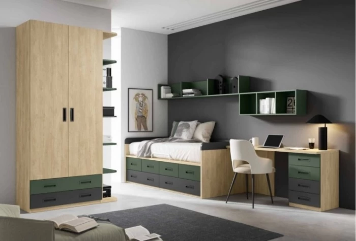 Dormitorio juvenil compacto, escritorio y armario Mod. Koru Dormitorio Completo juvenil en Bilbao