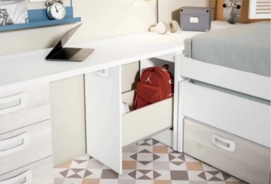 ormitorio Juvenil LOTSO: compacto 2 camas, mesa y estantería Dormitorio Completo juvenil en Bilbao