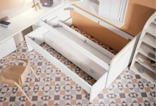 ormitorio Juvenil LOTSO: compacto 2 camas, mesa y estantería Dormitorio Completo juvenil en Bilbao