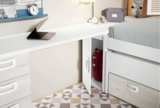 ormitorio Juvenil LOTSO: compacto 2 camas, mesa y estantería Dormitorio Completo juvenil en Bilbao